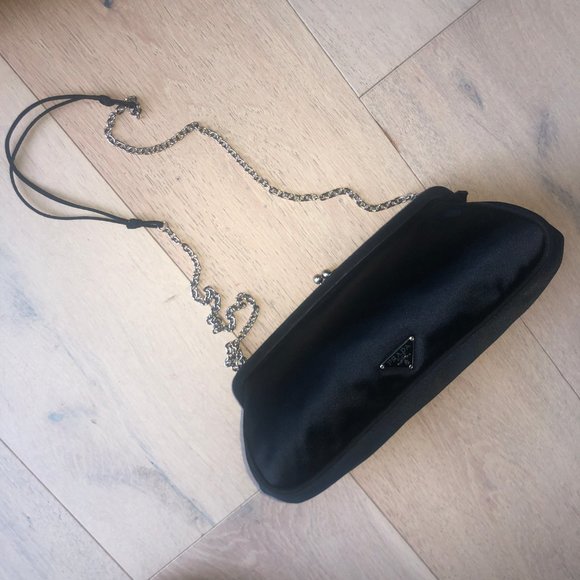 Prada Shoulder Bag - Satin Suede with Mini Flowers, Black Leather - Picture 4 of 6